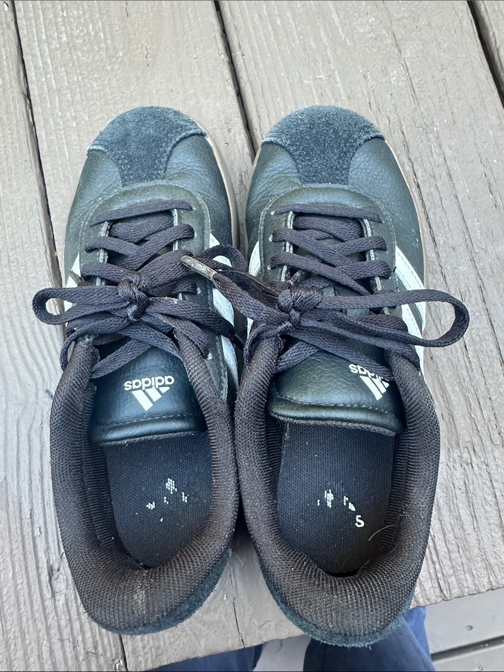 adidas Kids Black Sneakers with White Stripes and Brown Sole - Picture 3 of 5
